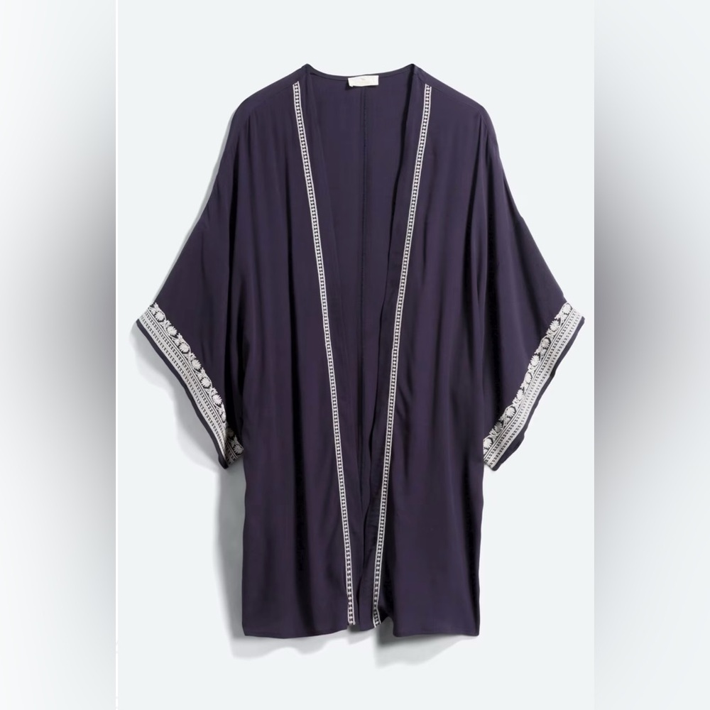 Embroidered Trim Detail Kimono EUC